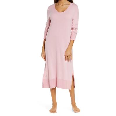 China QUICK DRY plain knit v-neck small slit large size spring and skirt bottom new and designed fall nightgown for women for sale