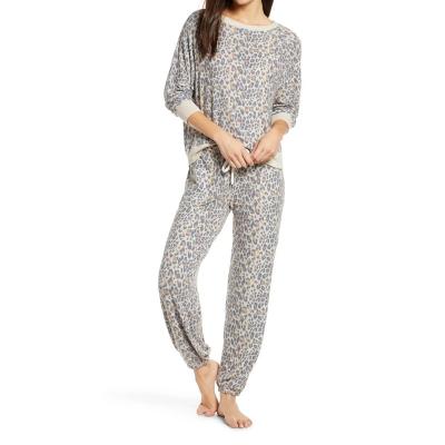 China QUICK-DRY round pants new leopard pattern twine collar spring and autumn women's two-piece pajamas large size for sale