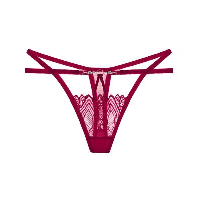 China Fashion breathable lace women's transparent temptation hollowed out waist hot transparent t-pants sexy bottoms underwear for sale