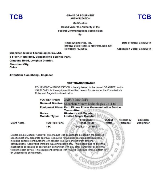 FCC - Shenzhen Minew Technologies Co., Ltd.