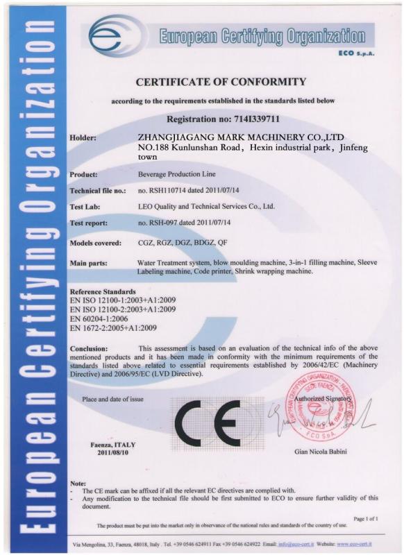 CE - Zhangjiagang Mark Machinery Co.,Ltd