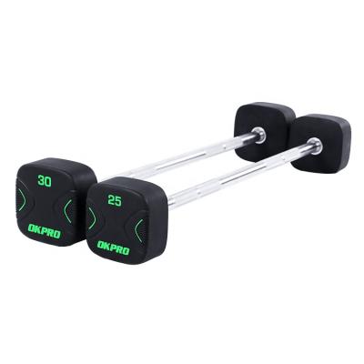 China OKPRO Powerlifting Fitness Weightlifting Straight or Bend Grip PU Weightlifting Barbell Set for sale