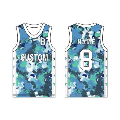 China Custom Made Premium Camouflage Pattern Sublimation Print Basketball Uniform Antibacterial Fashionable Basketball Full Tank Top for sale