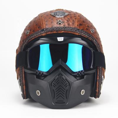 China Casco 2020 Retro ABS Amazon DOT Approved Open Face Helmet Electric Car Motorcycle Helmet Glass Leather for sale