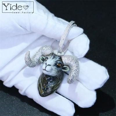 China Custom CZ Zircon Cool Goat Pendant Hip Hop Hip Hop Hip Hop Party Animal Animal Diamond Iced Enamel Pendant for sale