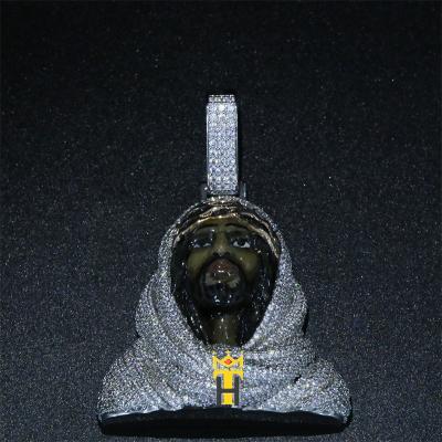 China 3D Lion Jesus Painting Jesus CZ Pendant Hiphop Silver Diamond Moissanite Enamel Pendant Iced Enamel Pendant for sale