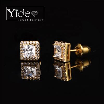 China TRENDY Blingbling Gold Plated Luxury Zircon Square Shaped Hip Hop Stud Earring for sale