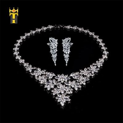 China Trendy Vintage Jewelry Sets 925 Sterling Silver Metal Copper Marquis Cut CZ Diamond Vintage Necklace Sets For Women for sale