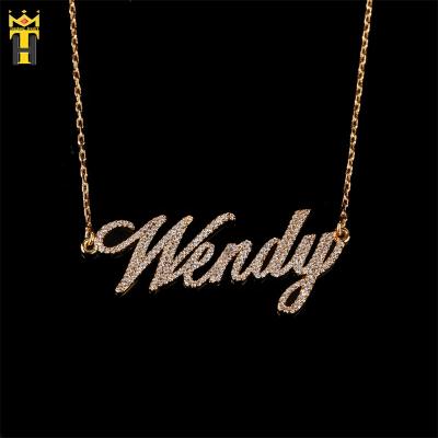 China TRENDY Gold Plated Iced Out CZ Letter Name Chain Name Plate Necklace Personalized Necklace Custom Jewelry for sale