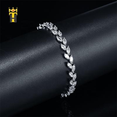 China FASHIONABLE Gold Plated Leaf Shape Marquis Cut Diamond High Quality CZ Gold Silver Tennis Bracelet for sale