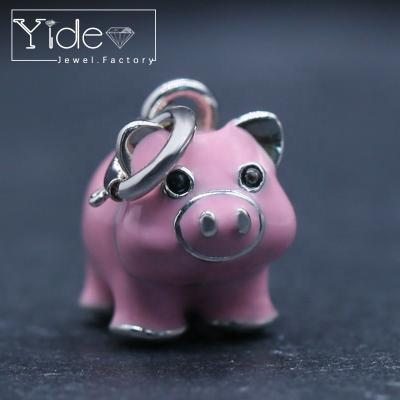 China Pink Enamel Tiny Pig Cute Smiling Year Animal Pendant FASHIONABLE Animal Necklace Pendant for sale