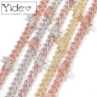 China FASHIONABLE Yellow Pink Butterfly Ankle Chain Diamond Cuban Chain Anklets for sale