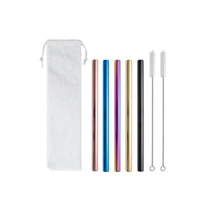 China Hot Sale Stainless Steel Straw Brush Stainless Steel 304 Food Grade Metal Portable Straws Set With Pouch for sale