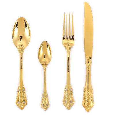 China Best Viable Classic Gold Grade 18/10 Stainless Steel 304 Gold Silverware Party Silverware For Wedding Restaurant Party for sale