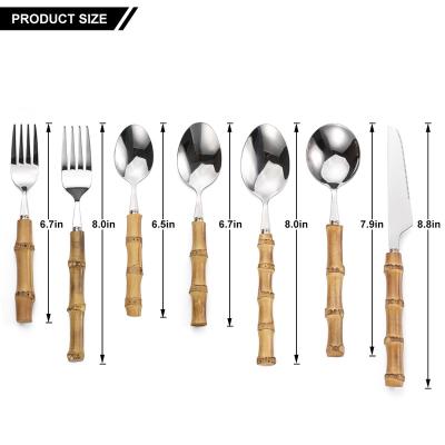 China Eco-friendly 18/10 handle bamboo flatware sets stainless steel set 5pcs 4pcs 304 quality best quality nature style for sale