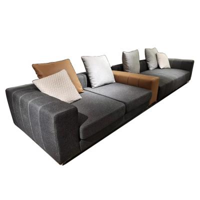 China Large Living Room Combination Sofa Freestanding Italian Simple Style Removable Fabric + Leather Sofa for sale