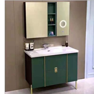 China Newest Modern American Style Floor Standing Bathroom Vanity Matt Green Solid Wood Washing Sink Luxury Bath Vanity For Villa for sale