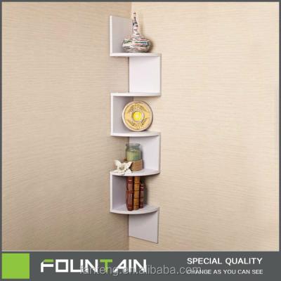 China Hot Selling Solid Wood Zig Zag Shape Grocery Store Corner Wall Hanging Decorative Book Shelves Wood Shelf for sale