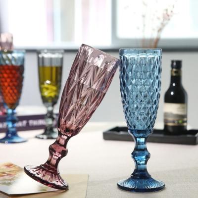 China Lead Free Glass King Champagne Coupe Flute Crystal Lead Free Diamond Colored Champagne Glasses Set For Wedding And Bar Party for sale