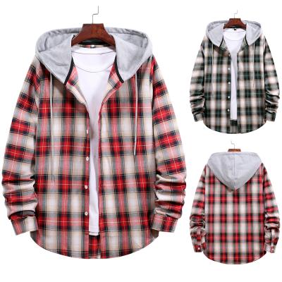 China Anti-pilling Shirt Men's T-Shirts Hooded New Summer Plaid Long Sleeves Casual Men's Shirts for sale