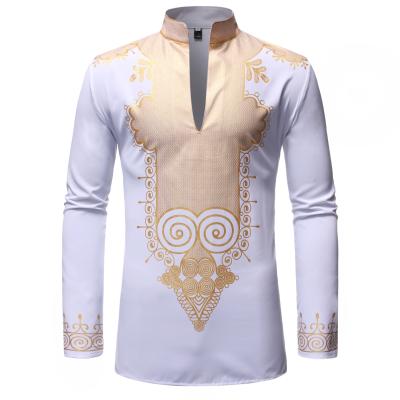 China New Men's Anti-pilling Dashiki Plus Size Casual Design African Style Tanning Stand Collar Long Sleeve Shirt for sale