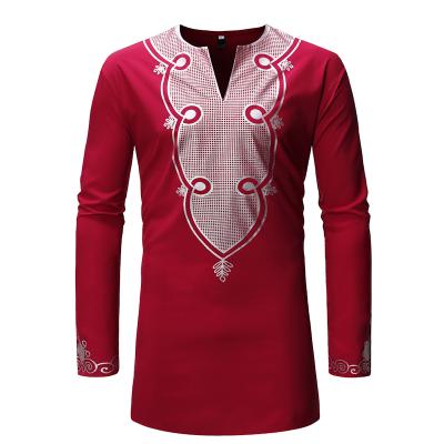 China Anti-pilling ready ship 2021 Fashion Color Men Dashiki African Print Long Sleeve Blouse Formal Casual Shirt for sale