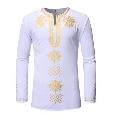 China Anti-pilling Autumn New Fashion Dynamic Men's Tribal Dashiki Dress White African Style Print Plaid Sweater Suntan Shirts Long for sale