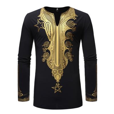 China Anti-pilling Ready to ship Fast-drying Best Selling African Men's Clothing Dashiki Plus Size Tanning Print Deep V Pullover Shirt for sale