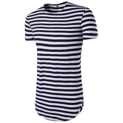 China Anti-wrinkle hip-hop high street summer round the high street bottom stripe long short sleeve men's T-shirt for sale