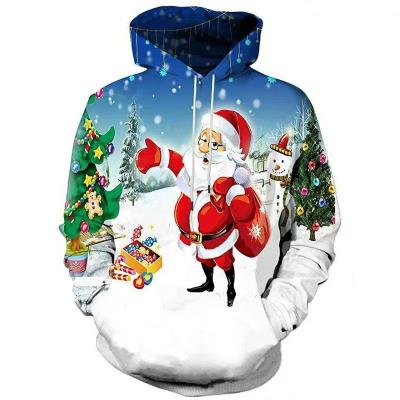 China Anti-Wrinkle Backing For Snowman And Santa ClausMen Cartoon Custom Christmas Series Hoodies 3D Digital Printed Polyester Material for sale