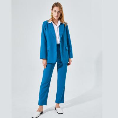 China OEM Women Blazer QUICK DRY Pant Suit Two Piece Sets Simple Formal Suit Pleated Pants Zipper Jacket OL Breasted Pilot Wide Leg Pants for sale