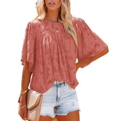 China Multicolor Oversized Casual Shirt Anti-pilling Shirt New Summer Babydoll Sleeve Cutout Lace Chiffon Bell Shirt for sale