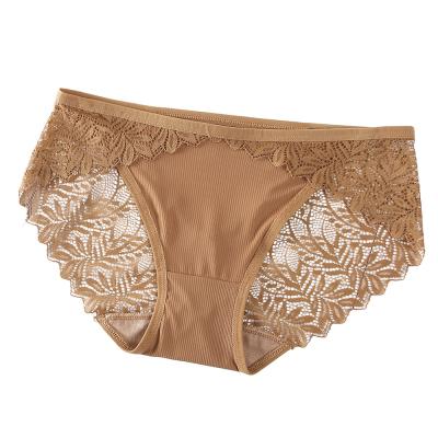 China Mature sexy lingerie woman show the feminine feel of wearing fashionable women's underwear with soft ice silk and no trace Low-waist lace hollow briefs for sale