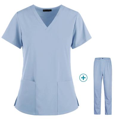 China Logo Medical Uniforms Nurse Women Thin Light Fabric Eco-friendly Sleeve Shorts Medical Clothing Scrubs Pants Elastic Medical Uniforms Set for sale