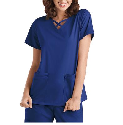 China Eco-Friendly OEM Dentists Operating Room Pet Shop Uniforms Logo Elastic Quick Dry Medical Scrubs Tops Sets for sale