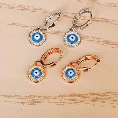 China Environmental Friendly Evil Eyes Earrings Turkish Zircon Gold Plated Silver Circle Earrings Blue Eye Drop Earrings for sale