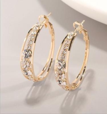 China Large Zircon Crystal Rhinestone Inlaid Women Environmentally Friendly Gold Plated Hoop Earrings Round Circle Earrings for sale