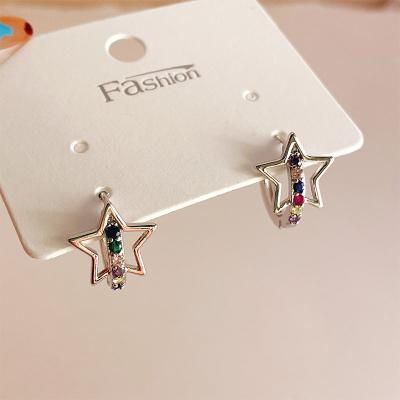 China FASHIONABLE Cute Zircon Ear Clip Copper Material Star Shape Earrings For Women Girls Silver Circle Earrings for sale