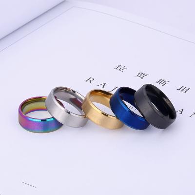 China 8mm Wide Plain Plain Wide Black Gold Environmental Friendly Hot Selling Silver Titanium Steel Rings For Women Stainless Steel Men Rings for sale