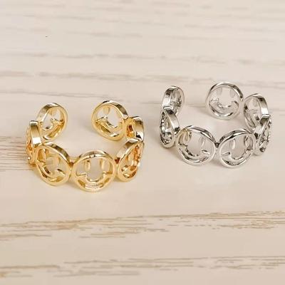 China Environmental Friendly Gold Face Ring Fashion Open Adjustable Female Smile Rings Silver Gold Plated Smiley Face Ring for sale