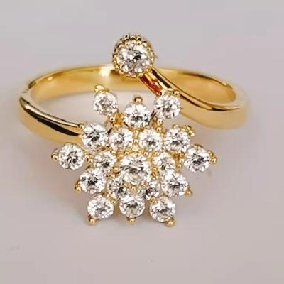 China Environmental Friendly Rotating Zircon Ring Gold Plated Snowflake Rings Open For Women White Zircon Engagement Rings for sale