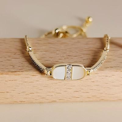 China High Quality Silver Gold Zircon Shell Adjustable Bracelet Designs Women Bracelets Environmental Friendly Fashion New Style for sale