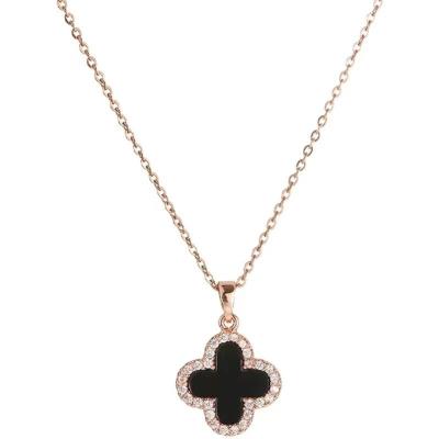 China Hot Sale Environmental Friendly Lucky Four Leaf Clover Necklace Copper Gold Plated Black Good Luck Four Leaf Clover Necklace for sale