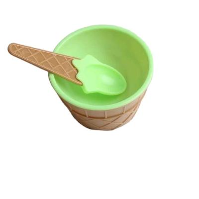 China DOUBLE BY WALL Customized Plastic Chinese Set of Dessert Ice Cream Bowl Nut Cookie Bowl and Soup Spoon Set for sale