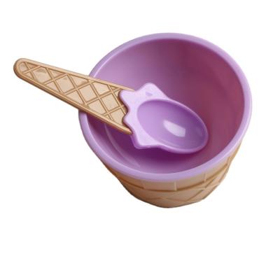 China Kids Eco-Friendly Ice Cream Bowl Spoon Set Safe Durable Plastic Candy Color Beautiful Dessert Bowl for sale