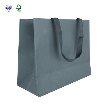 China Recyclable Eco Friendly Retail Paper Shopping Bag With Grosgrain Ribbon Handle for sale