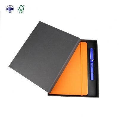 China Wholesale luxury hardcover book orange leather PU journal printing custom with pen for sale