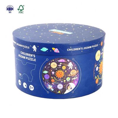 China Recyclable Kids Gift Newspaper Distribution Tour Cylinder Blue Cardboard Box Packaging For Puzzle for sale