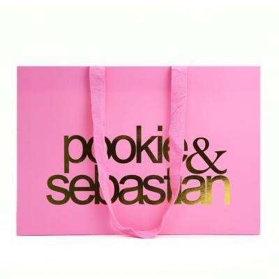 China Recyclable Boutique Pink Retail Store Shoes Paper Bags For Shopping With Logo for sale