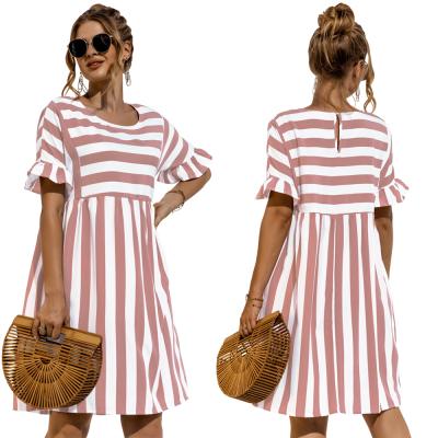 China Anti-wrinkle OEM Women's Summer Dresses Striped Straight Fitted Border Design Mid Length Casual Skirt Hot Sales for sale